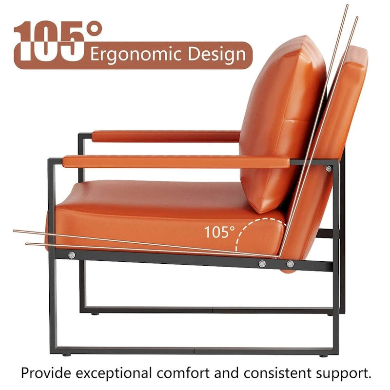 Fauteuils Modernes Vintage Rembourrés en Cuir PU, Fauteuils d'Appoint du Milieu du Siècle avec Cadre en Acier, Chaises de Salon (Lot de 2)
