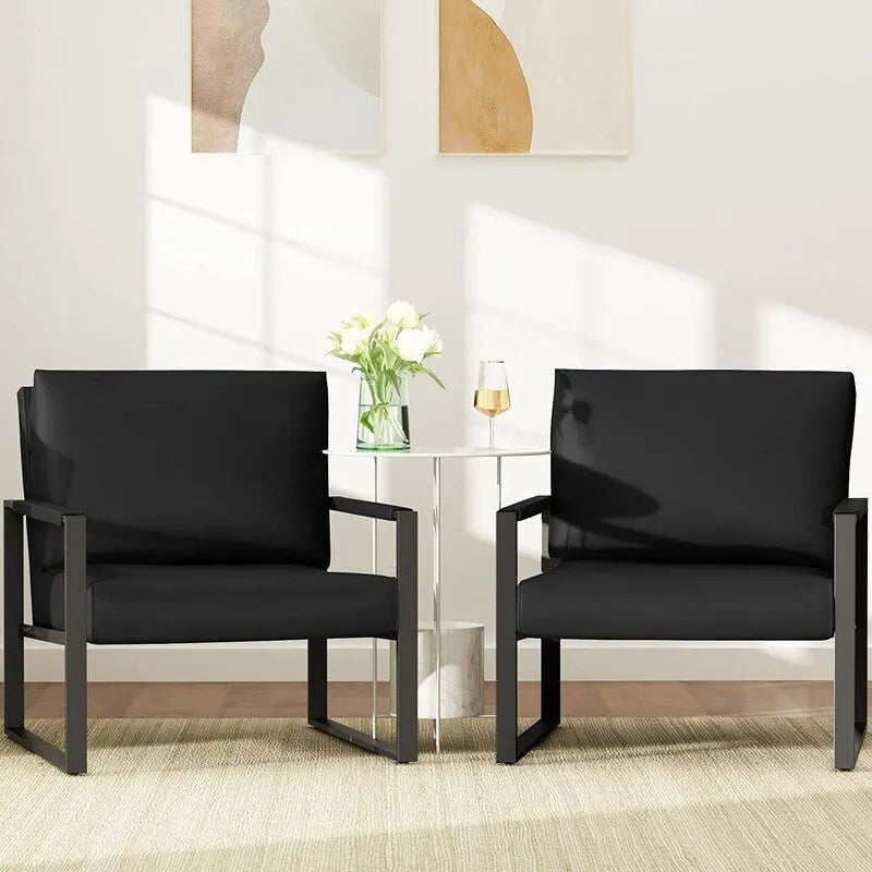 Fauteuils Modernes Vintage Rembourrés en Cuir PU, Fauteuils d'Appoint du Milieu du Siècle avec Cadre en Acier, Chaises de Salon (Lot de 2)