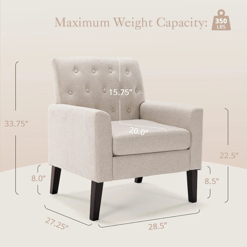 Fauteuil d'appoint en lin, fauteuil de salon confortable avec accoudoirs, fauteuil capitonné, fauteuils modernes, lot de 2