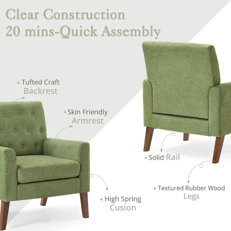 Fauteuil d'appoint en lin, fauteuil de salon confortable avec accoudoirs, fauteuil capitonné, fauteuils modernes, lot de 2