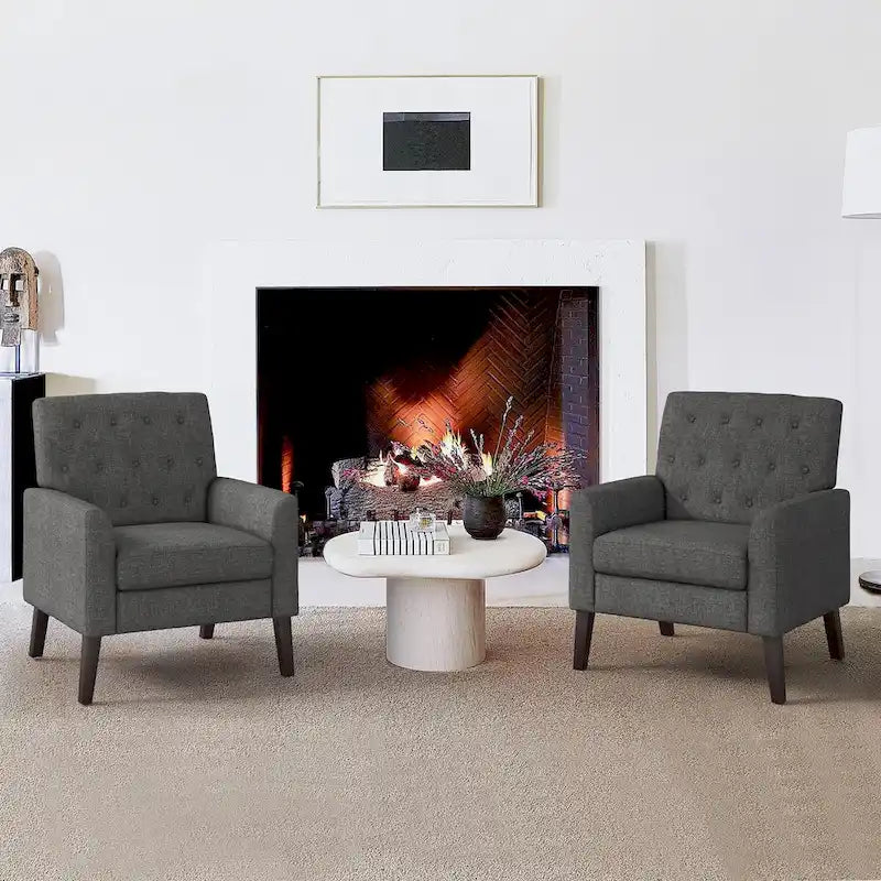 Fauteuil d'appoint en lin, fauteuil de salon confortable avec accoudoirs, fauteuil capitonné, fauteuils modernes, lot de 2