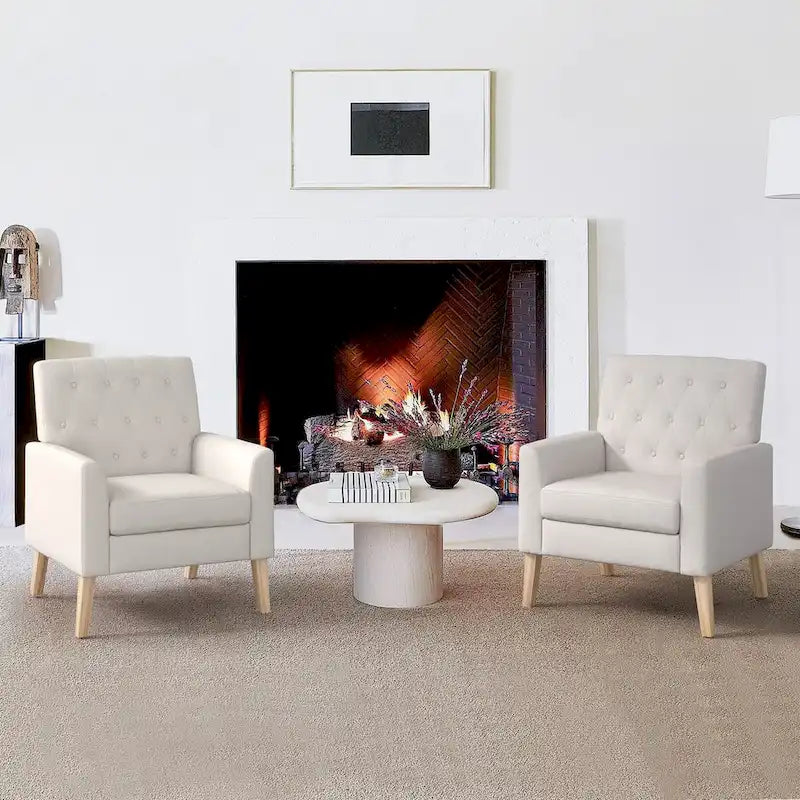 Fauteuil d'appoint en lin, fauteuil de salon confortable avec accoudoirs, fauteuil capitonné, fauteuils modernes, lot de 2