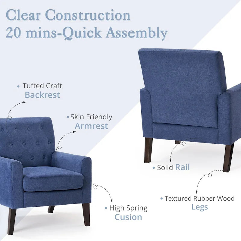 Fauteuil d'appoint en lin, fauteuil de salon confortable avec accoudoirs, fauteuil capitonné, fauteuils modernes, lot de 2
