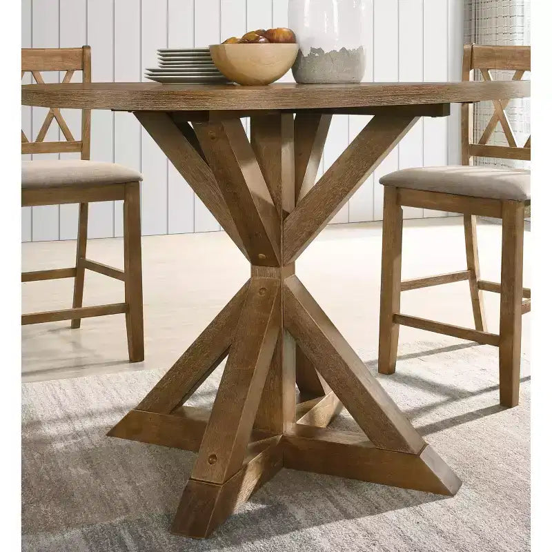 Roundhill Furniture Windvale Cross-Buck Wood Counter Height Dining Set - 5-Piece