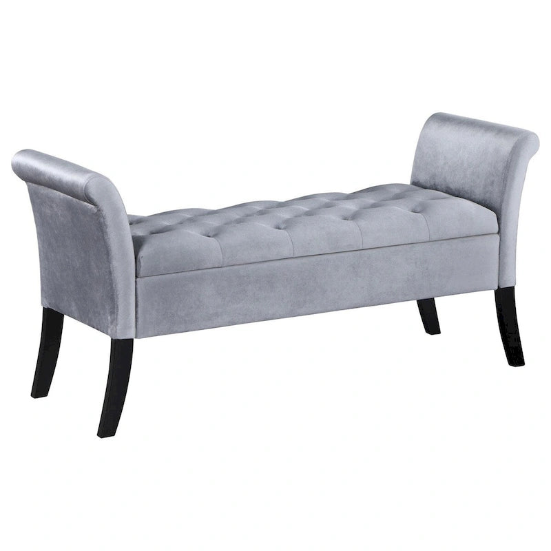 Banc de rangement de 52 pouces, capitonnage à boutons, accoudoirs évasés, revêtement gris