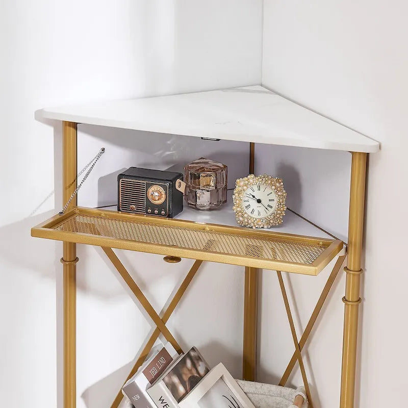 Table d'angle avec tiroir et étagère de rangement, meuble bas triangulaire pour cuisine, salon et chambre