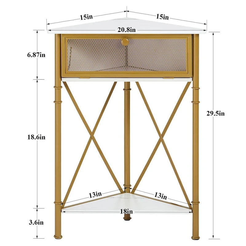 Table d'angle avec tiroir et étagère de rangement, meuble bas triangulaire pour cuisine, salon et chambre