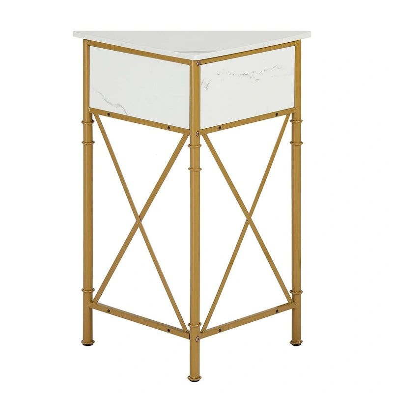 Table d'angle avec tiroir et étagère de rangement, meuble bas triangulaire pour cuisine, salon et chambre