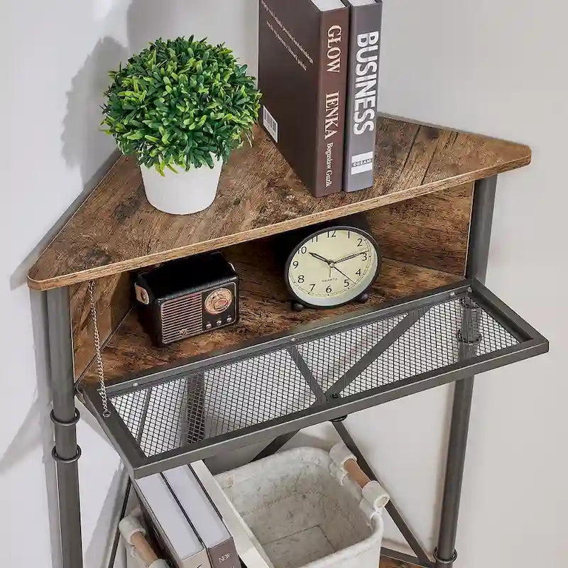 Table d'angle avec tiroir et étagère de rangement, meuble bas triangulaire pour cuisine, salon et chambre