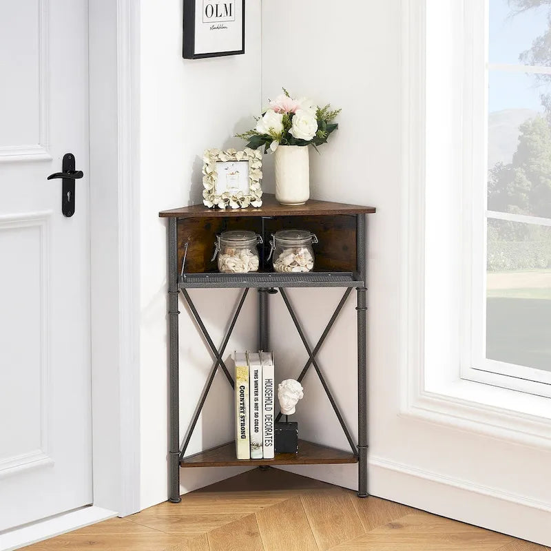 Table d'angle avec tiroir et étagère de rangement, meuble bas triangulaire pour cuisine, salon et chambre
