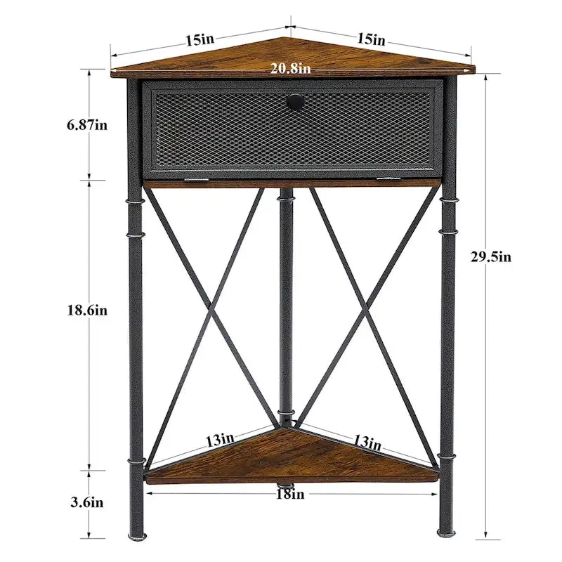 Table d'angle avec tiroir et étagère de rangement, meuble bas triangulaire pour cuisine, salon et chambre