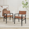 Chaises de salle à manger en bois d'hévéa et cuir tressé avec accoudoirs (lot de 2)