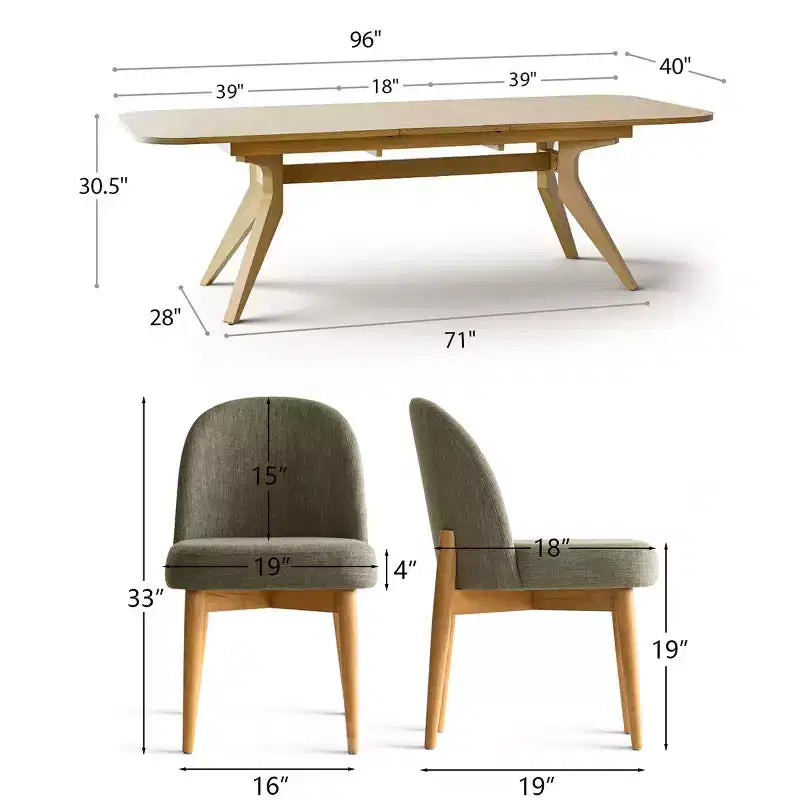 7-Piece Dining Table Set, 78-96 Extendable Trestle Base Table with Upholstered Chairs Featuring Solid Wood Legs-Panipeachy