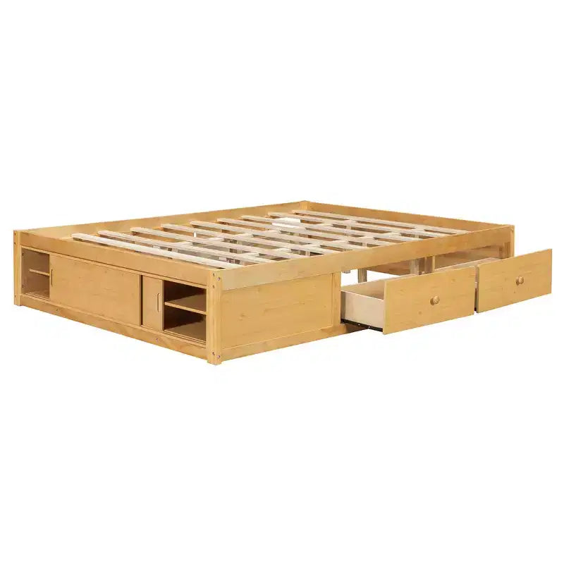 Whisen Queen Platform Bed Frame with 4 Storage Drawers and Footboard Storage