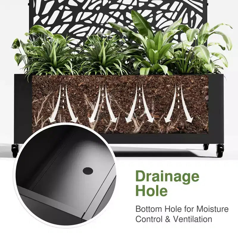 MAYEERTY Planter Box with Trellis Iron Black Net 01 Style 72x47x16in 3-Piece Set