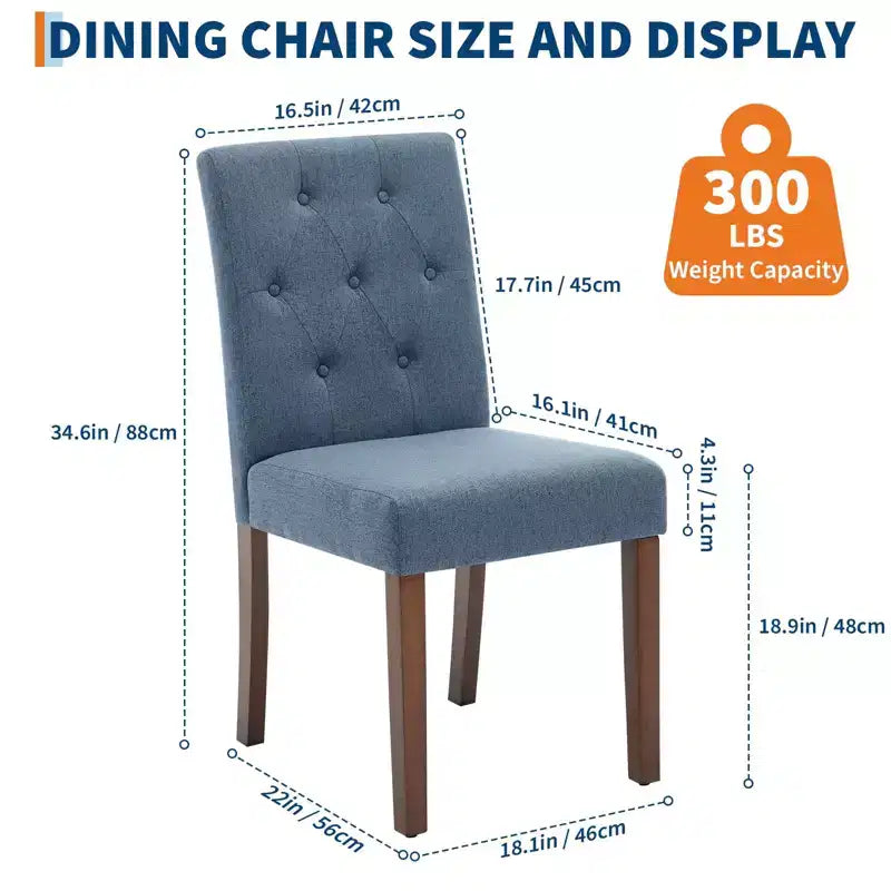 Parsons Button Tufted Dining Chairs Set of 6 / 4 - Upholstered Fabric Kitchen Chairs with Wood Legs & Padded Seats - Living Room Kitchen Furniture