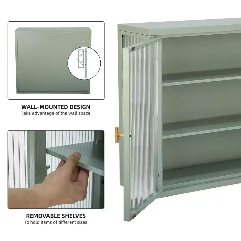 Double Glass Door Wall Cabinet Storage Cabinets with Enough Storage Space, Doors Detachable Shelves Wall Cabinet Practical Tool Storage Chest