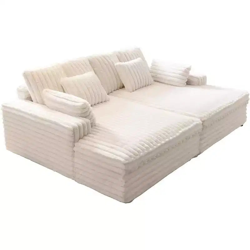 AMERLIFE 93 Double Chaise Lounge Sofa for Two, Deep Seat Cloud Couch with Lumbar Pillows & Wide Armrests, Easy Assembly, Faux Fur