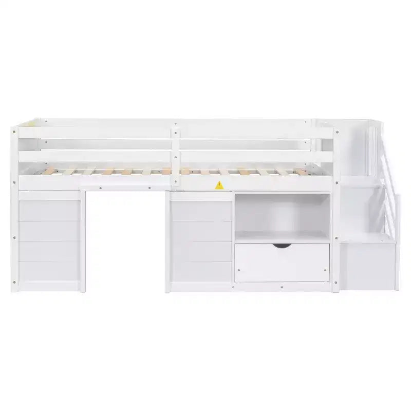94.6L x 42.3W Solid Wood Twin Size Low Loft Bed With Stair, Drawer And Shelf, Modern & Clean Design