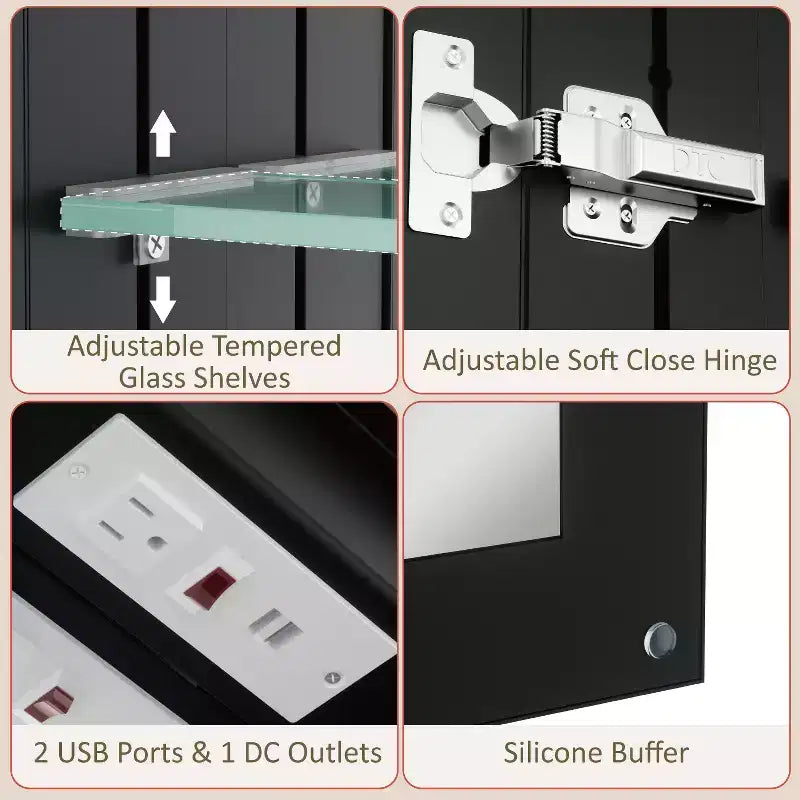 Bathroom Medicine Cabinet with LED Mirror, Surface or Recessed Mount, Dimmable Light, Anti-Fog, Adjustable Shelving