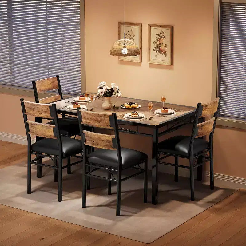 Dining Table Set for 4,with 4 Upholstered Chairs,5 Pcs Wood Kitchen Dining Room Table Set with Corner Protector for Kitchen,Apartment,Small Space