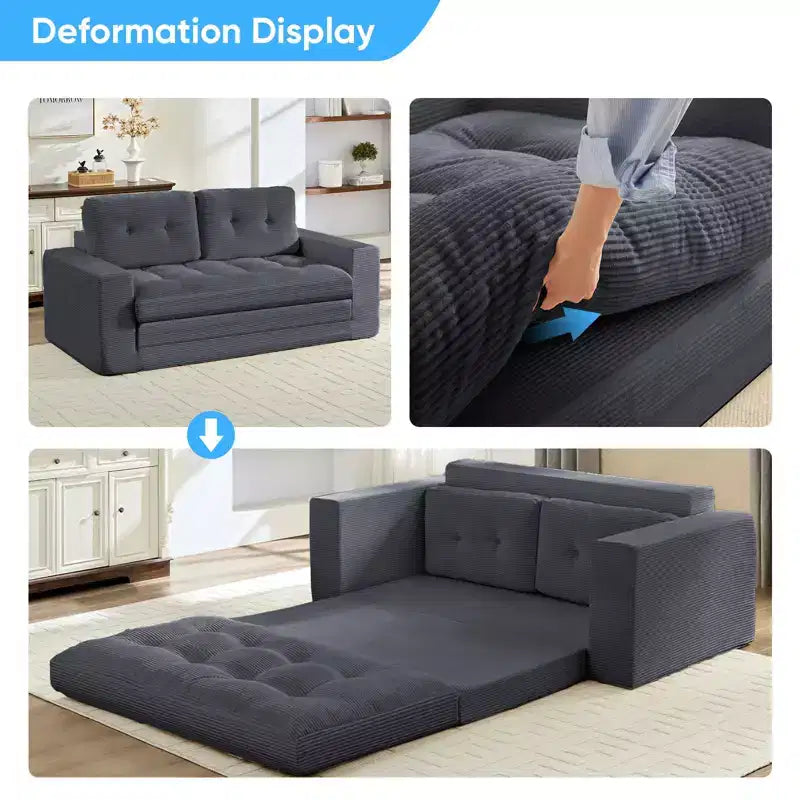 Mjkone 71'' 2-in-1 Convertible Futon Sofa Bed, Corded Fabric Foldable Tufted Buttons Loveseat Sleeper Sofa,Space-Saving