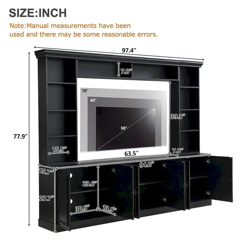 4-Piece Entertainment Center Wall Unit Set with Bridge for TVs Up to 70 , TV Stand W/Adjustable Shelves, Large Media Console