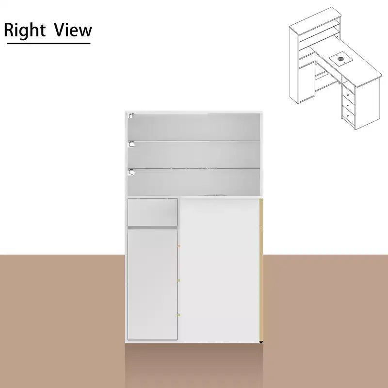 White Nail Table with Built-in Dust Extractor, Tempered Glass Display, Gold Handles Nail Salon Station Makeup Vanity Makeup Table