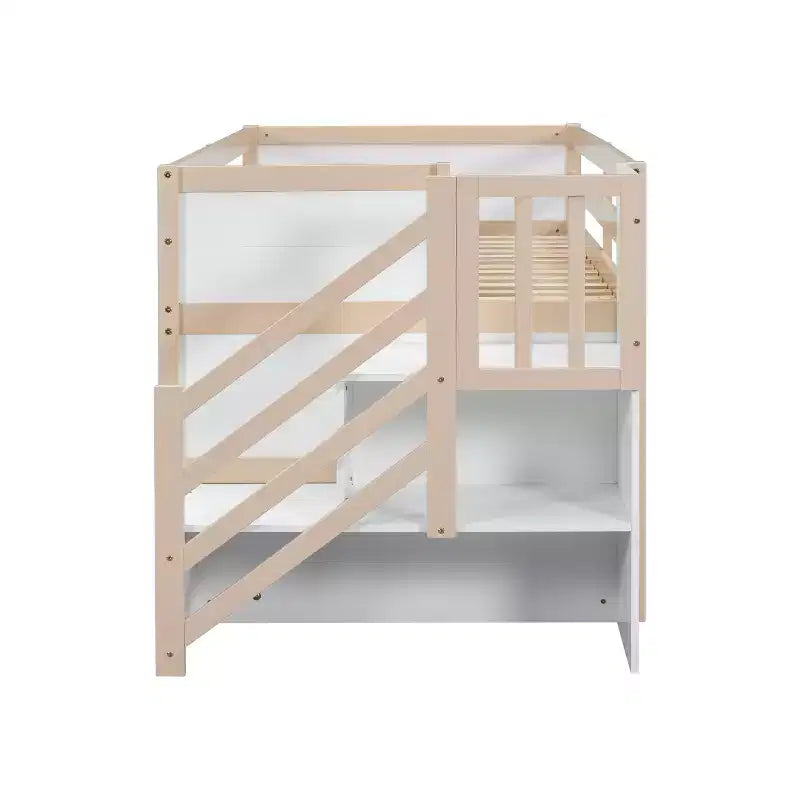 94.6L x 42.3W Solid Wood Twin Size Low Loft Bed With Stair, Drawer And Shelf, Modern & Clean Design