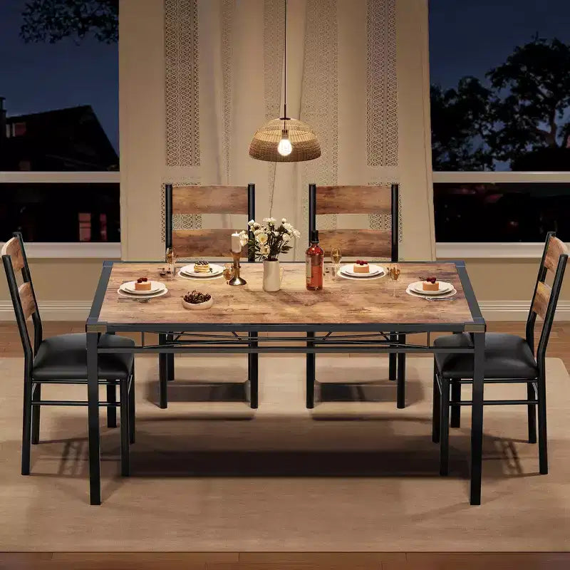 Dining Table Set for 4,with 4 Upholstered Chairs,5 Pcs Wood Kitchen Dining Room Table Set with Corner Protector for Kitchen,Apartment,Small Space