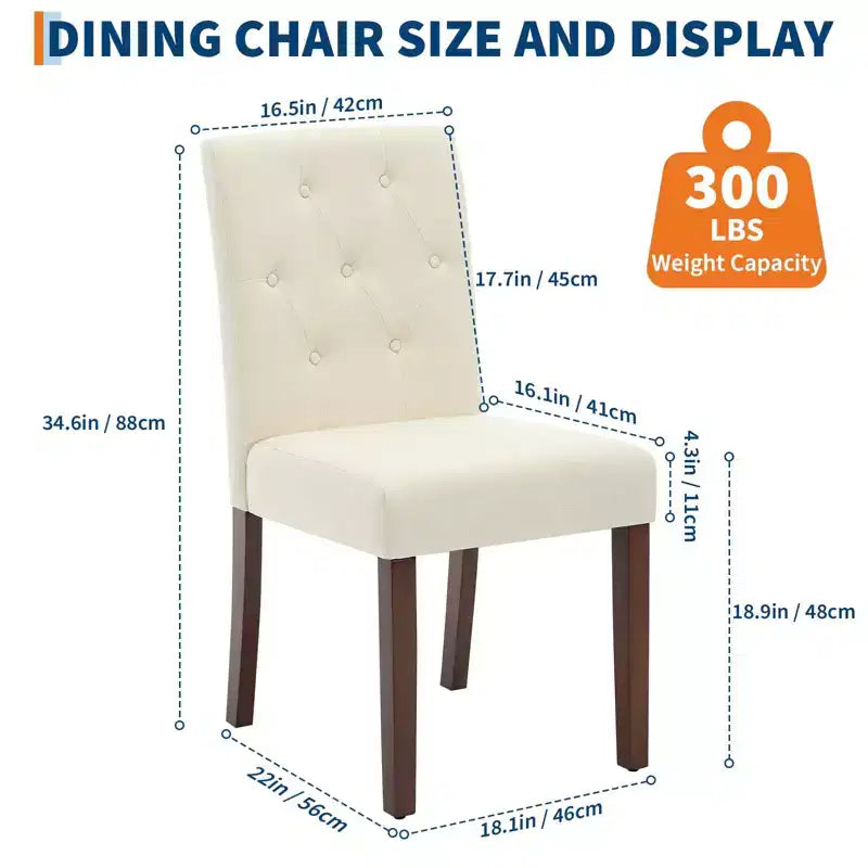 Parsons Button Tufted Dining Chairs Set of 6 / 4 - Upholstered Fabric Kitchen Chairs with Wood Legs & Padded Seats - Living Room Kitchen Furniture