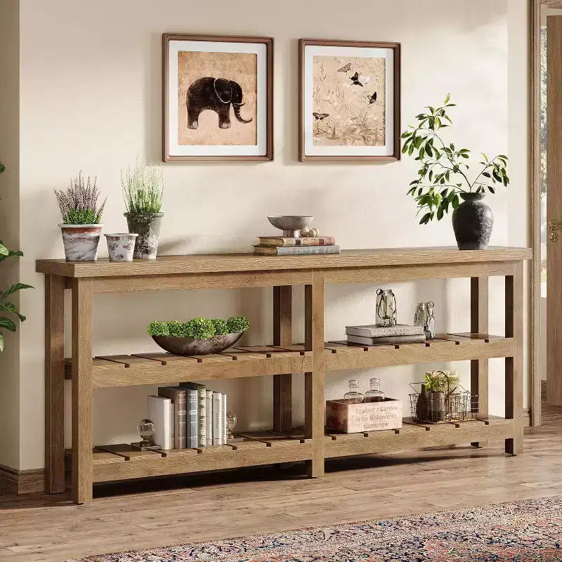 Tribesigns 70.86 Extra Long Console Table, Farmhouse 3-Tier Entryway Table, Wood Sofa Table Behind Couch for Living Room, Hallway, Foyer