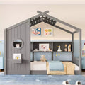 Twin/Full Size House Platform Bed Frame Toddler Floor Bed Kids Montessori Bed Playhouse Bed with Storage Shelf - ModernLuxe