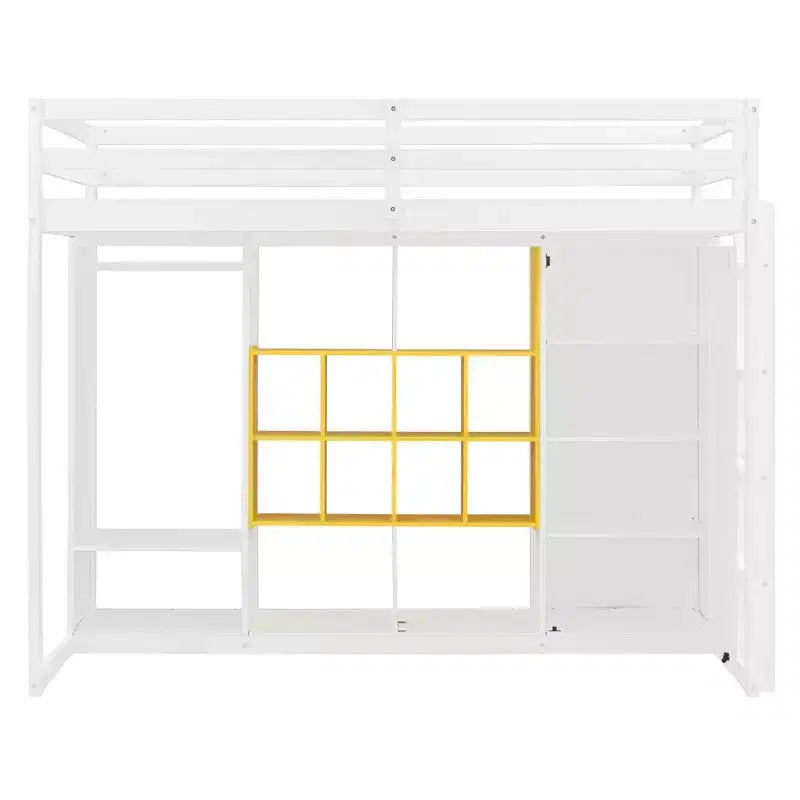 Kids Loft Bed with Wardrobe and Shelves, Wooden Loft Bed Frame with Storage Cabinet for Kids Teens