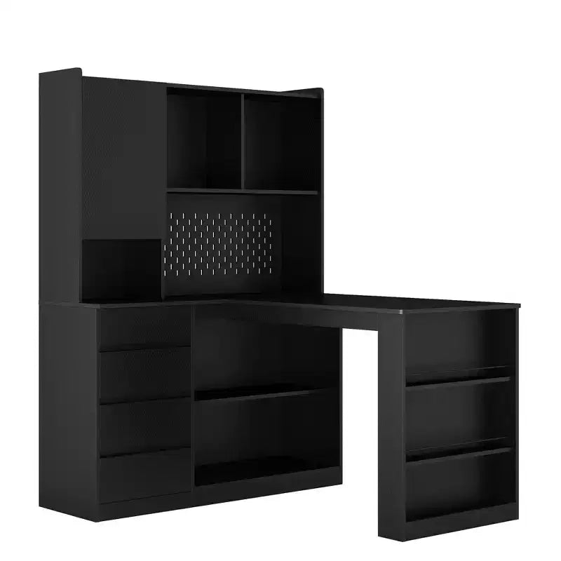 46-Inch L-Shaped Corner Desk with Bookshelf and Drawers