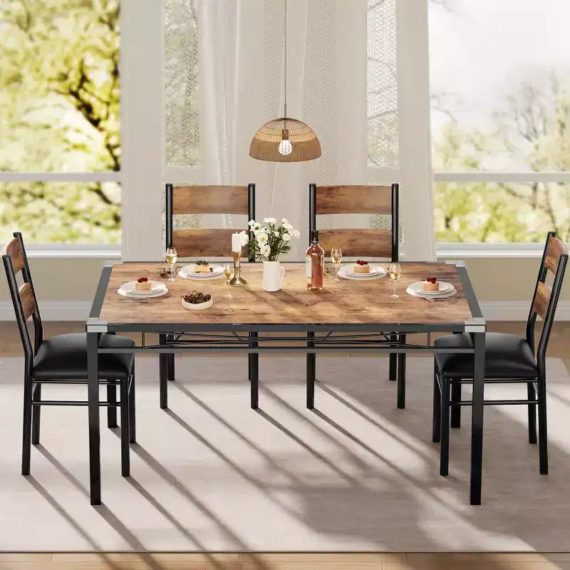 Dining Table Set for 4,with 4 Upholstered Chairs,5 Pcs Wood Kitchen Dining Room Table Set with Corner Protector for Kitchen,Apartment,Small Space