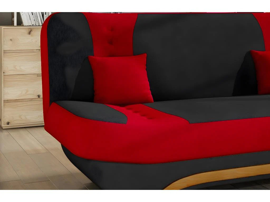 Canap¨¦ 3 places convertible et espace de rangement - bicolore anthracite / rouge - en tissu de qualit¨¦ EWIN