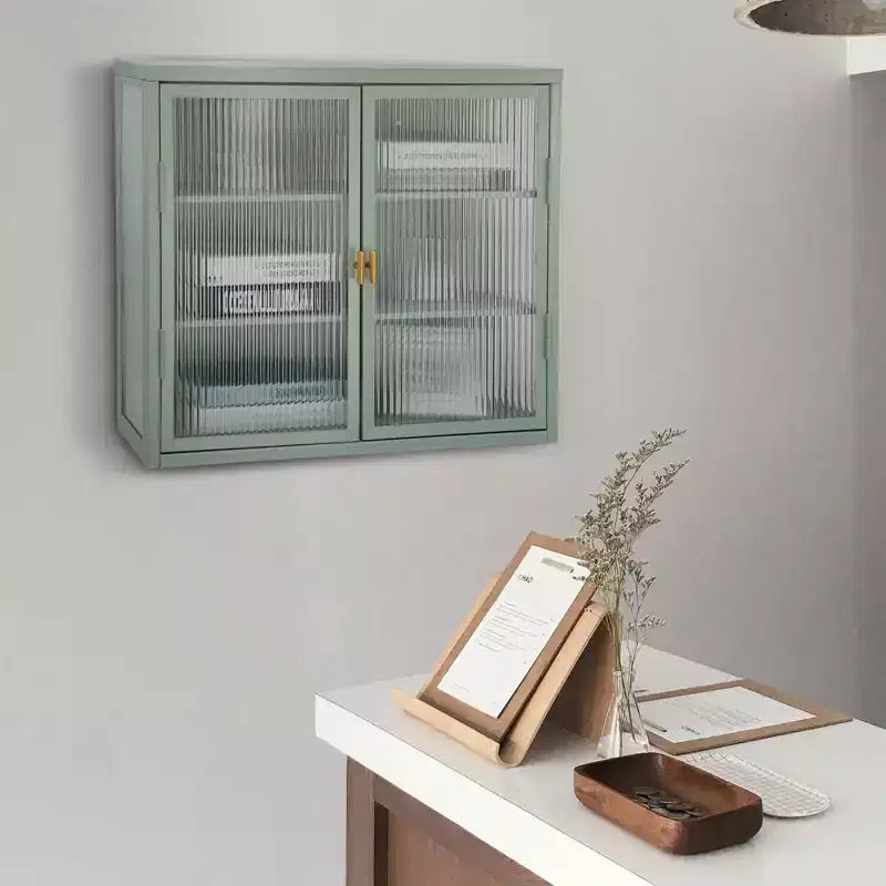 Double Glass Door Wall Cabinet Storage Cabinets with Enough Storage Space, Doors Detachable Shelves Wall Cabinet Practical Tool Storage Chest