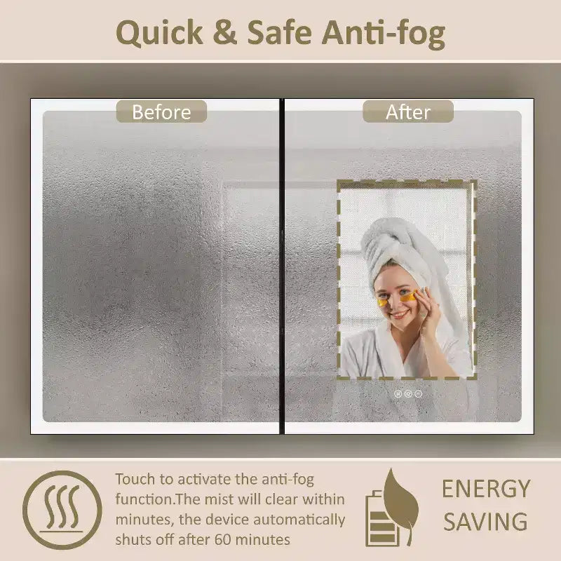 Bathroom Medicine Cabinet with LED Mirror, Surface or Recessed Mount, Dimmable Light, Anti-Fog, Adjustable Shelving