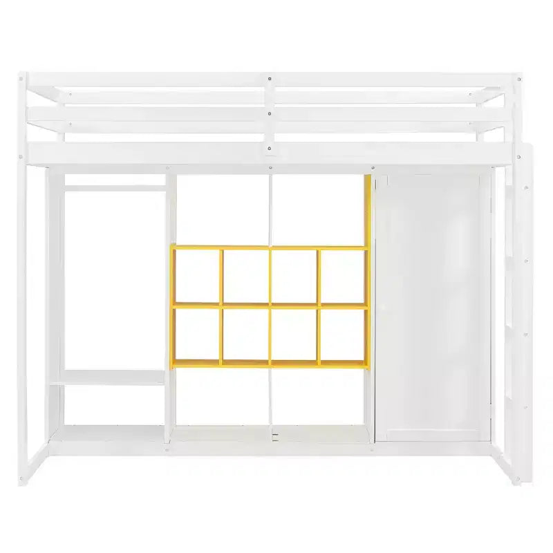 Kids Loft Bed with Wardrobe and Shelves, Wooden Loft Bed Frame with Storage Cabinet for Kids Teens