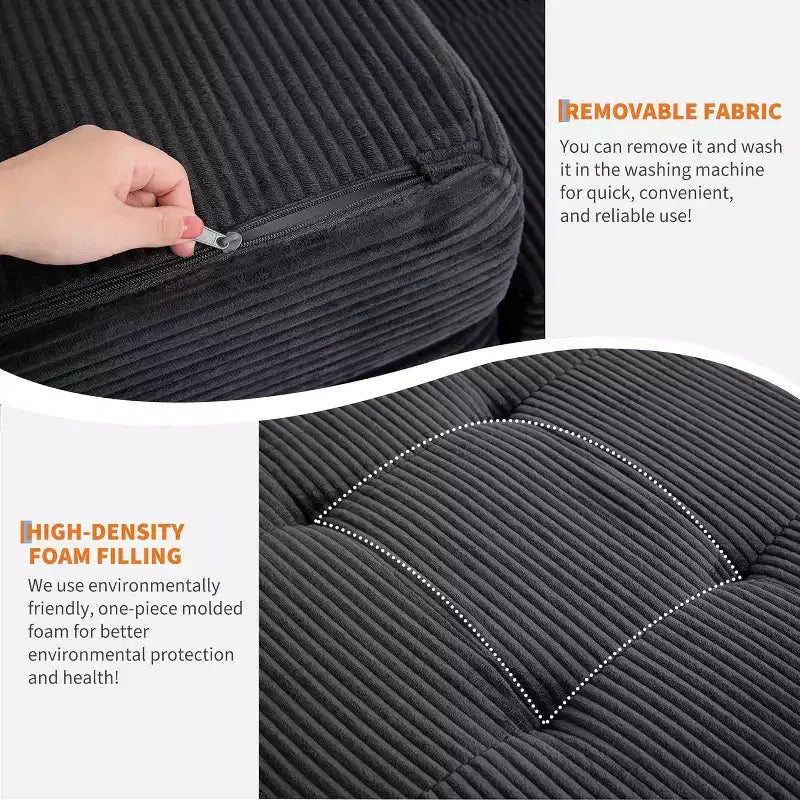 SunnyFurn 6 Inch Tri-Fold Mattress Sofa Bed, 75X54.3 Foam Folding Guest Bed with Tufted Corduroy, Portable for Camping, Living Room, Bedroom