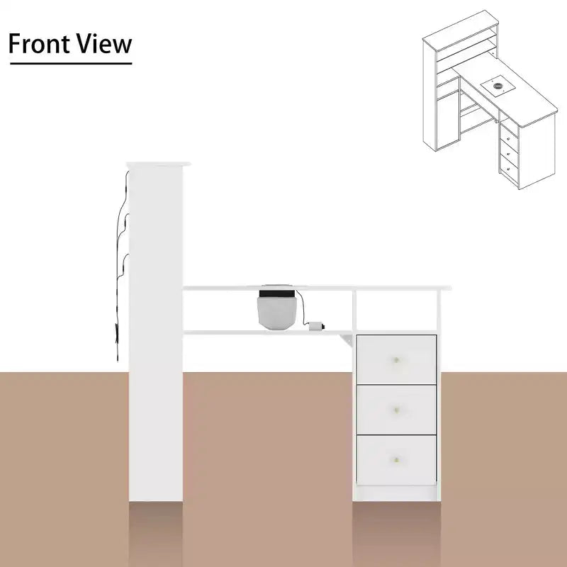 White Nail Table with Built-in Dust Extractor, Tempered Glass Display, Gold Handles Nail Salon Station Makeup Vanity Makeup Table