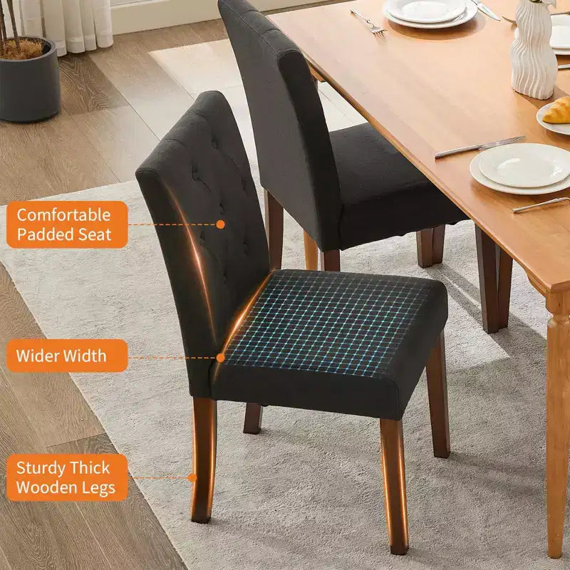 Parsons Button Tufted Dining Chairs Set of 6 / 4 - Upholstered Fabric Kitchen Chairs with Wood Legs & Padded Seats - Living Room Kitchen Furniture