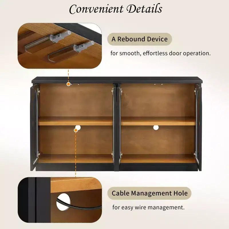 4-Door Large Storage Buffet Cabinet with Glass Doors, Arched Cabinet with Adjustable Shelves for Kitchen