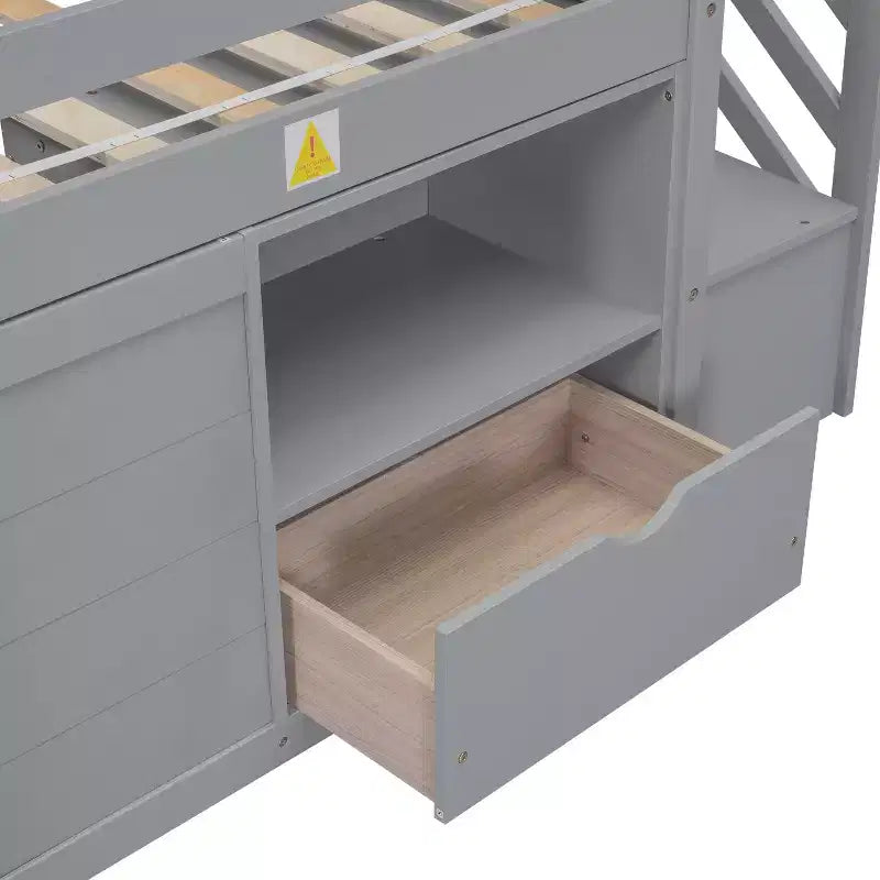 94.6L x 42.3W Solid Wood Twin Size Low Loft Bed With Stair, Drawer And Shelf, Modern & Clean Design