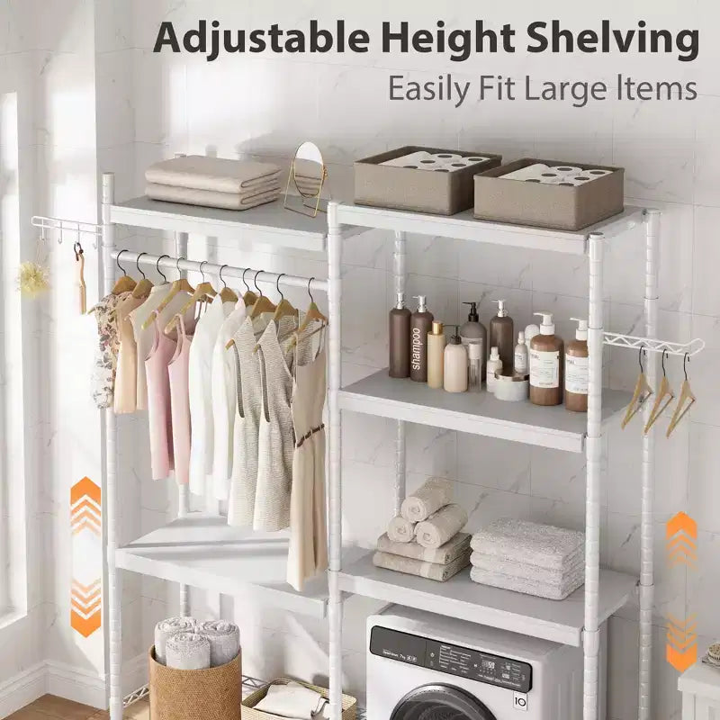 Over-the-Washer Shelf, 5-Tier Dryer Storage Shelf with Adjustable Height, Bathroom Shelf, Space-Saving Storage for Bathroom, Laundry Room