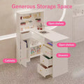 White Nail Table with Built-in Dust Extractor, Tempered Glass Display, Gold Handles Nail Salon Station Makeup Vanity Makeup Table