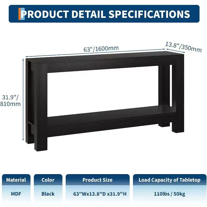 63 Entryway Console Table with 2 Drawers, Narrow Wooden Sofa Table for Living Room, Hallway, or Foyer, Accent Storage Table