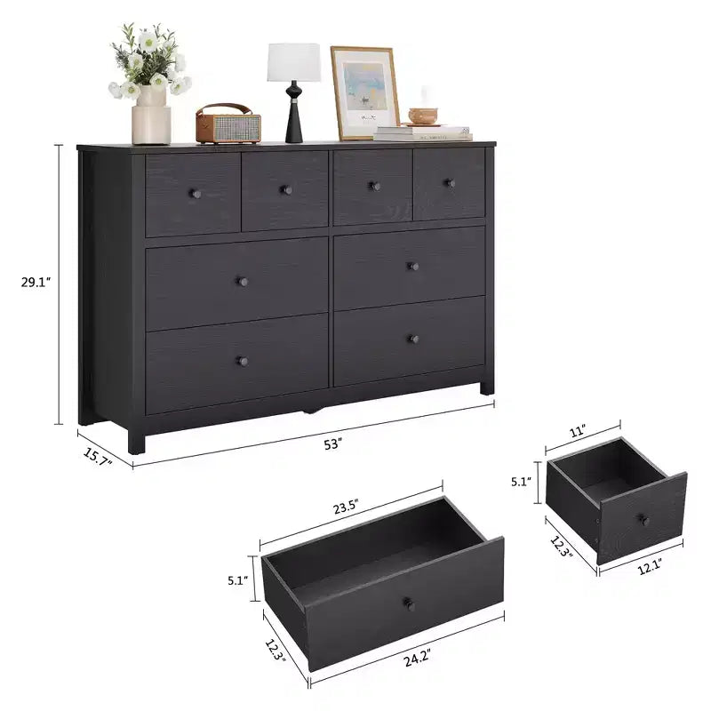 Modern 8-Drawer Dresser for Bedroom, Wide Wood Chest of Drawers with Deep Storage, Freestanding Organizer Cabinet Furniture for Living Room