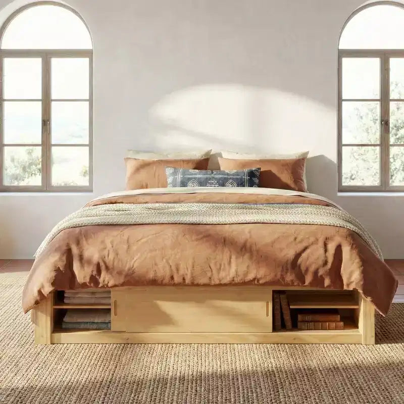 Whisen Queen Platform Bed Frame with 4 Storage Drawers and Footboard Storage